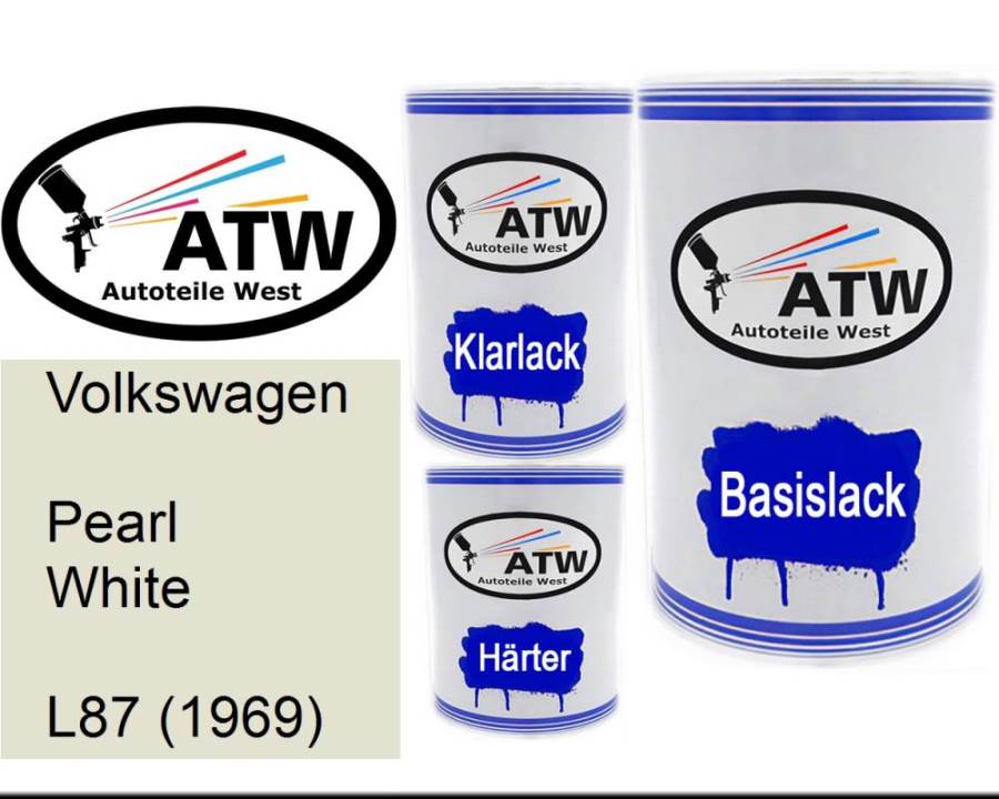 Volkswagen, Pearl White, L87 (1969): 500ml Lackdose + 500ml Klarlack + 250ml Härter - Set, von ATW Autoteile West.